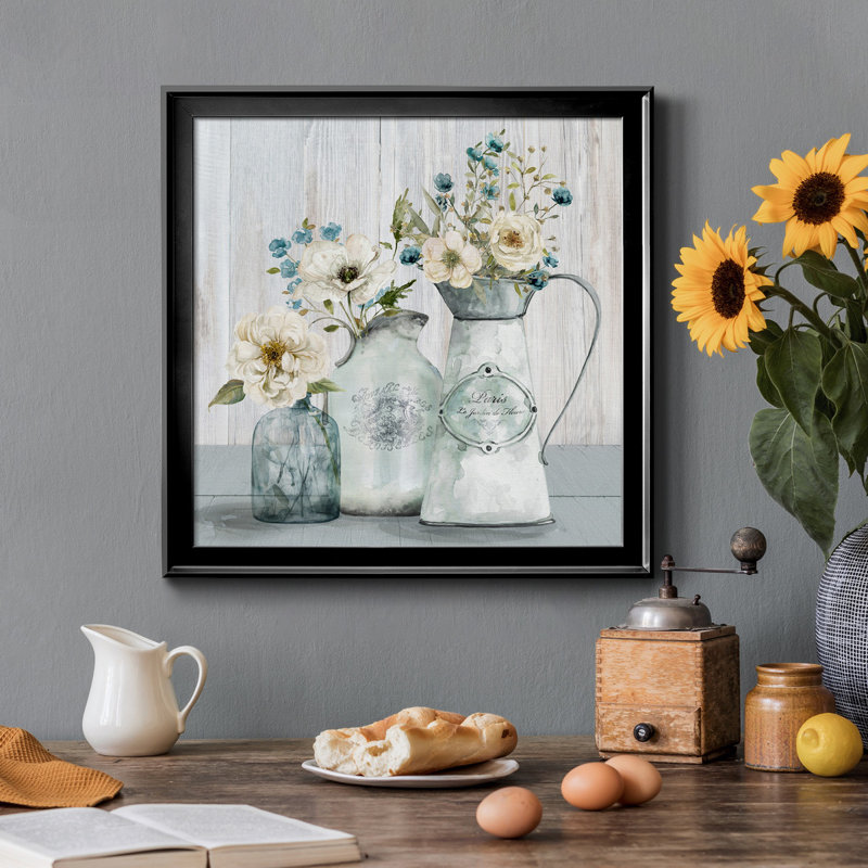 «French Garden Flowers I», reproduction d'art sur toile encadrée, H 17,5 po x l 17,5 po x P 1,5 po, Cadre noir
