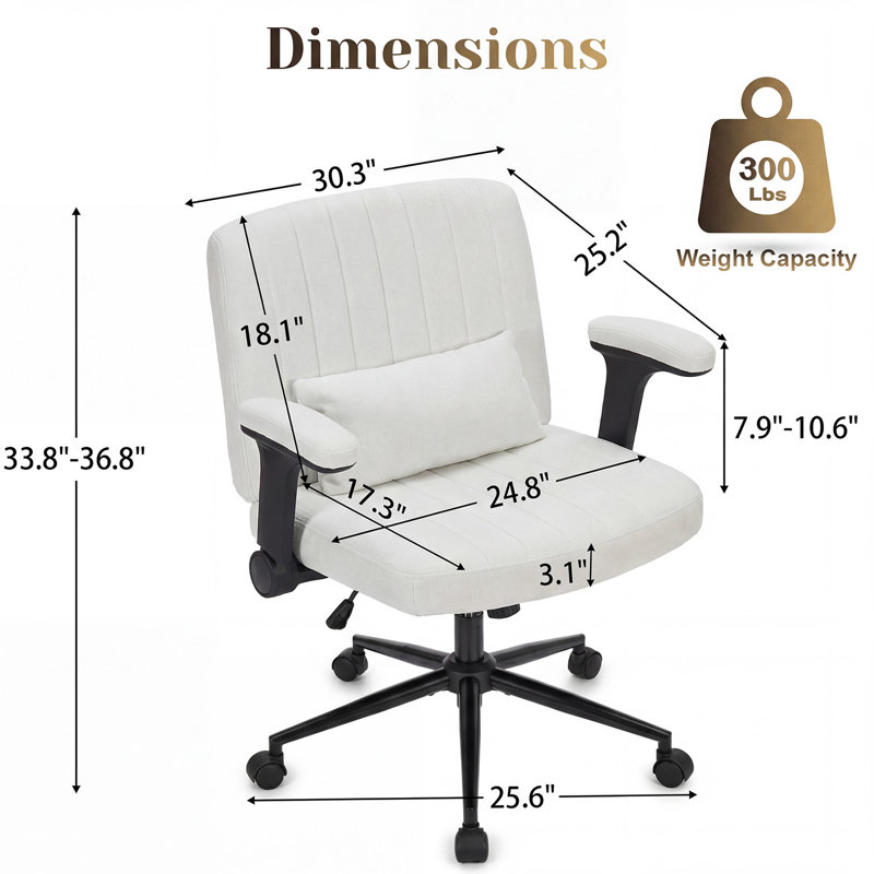 Criss Cross Swivel Office Desk Chair With Flip-Up Armrests And Lumbar Pillow, White