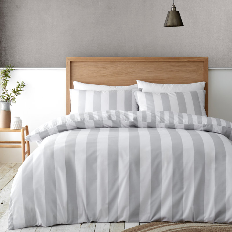 Cove Stripe Reversible Duvet Cover Set, Grey, Kingsize Duvet Cover + 2 Standard Pillowcases