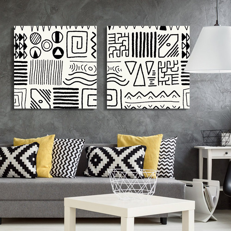 Geometric Line On Canvas 2 Pieces Print, 12" H x 24" W x 1.5" D