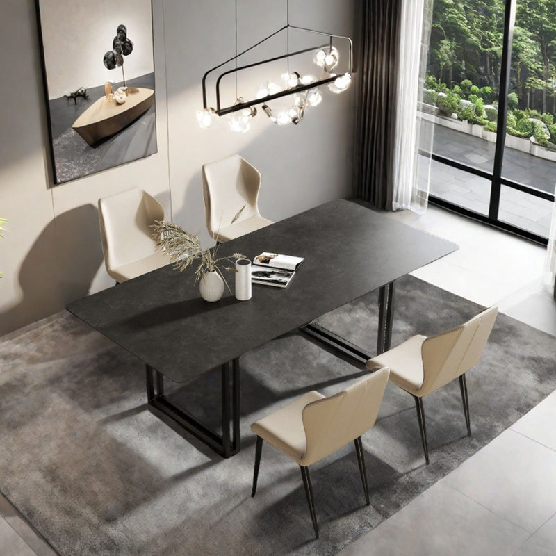 Modern Rectangular Marble Dining Table, 29.5"H x 55.1"L x 31.5"W