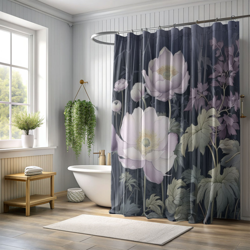 Floral Shower Curtain, 74"H x 71"W