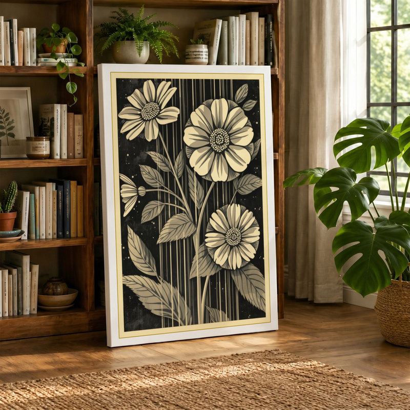 Daisy Study Botanical - Wrapped Canvas, 36x24 - 91.4 x 61.0 cm, Terracotta Border