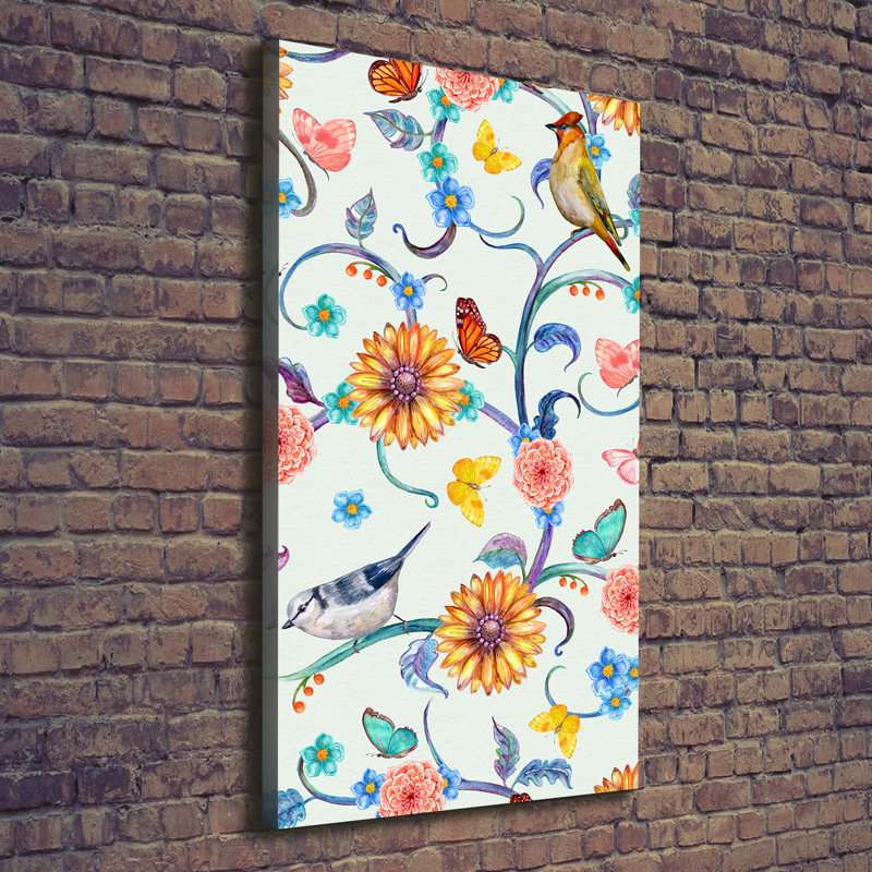 Birds Butterflies Flowers - Wrapped Canvas Print