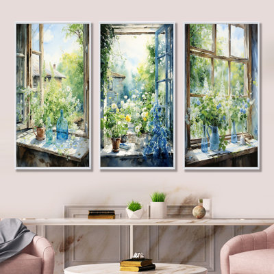 Ensemble de 3 fenêtres vertes et bleues