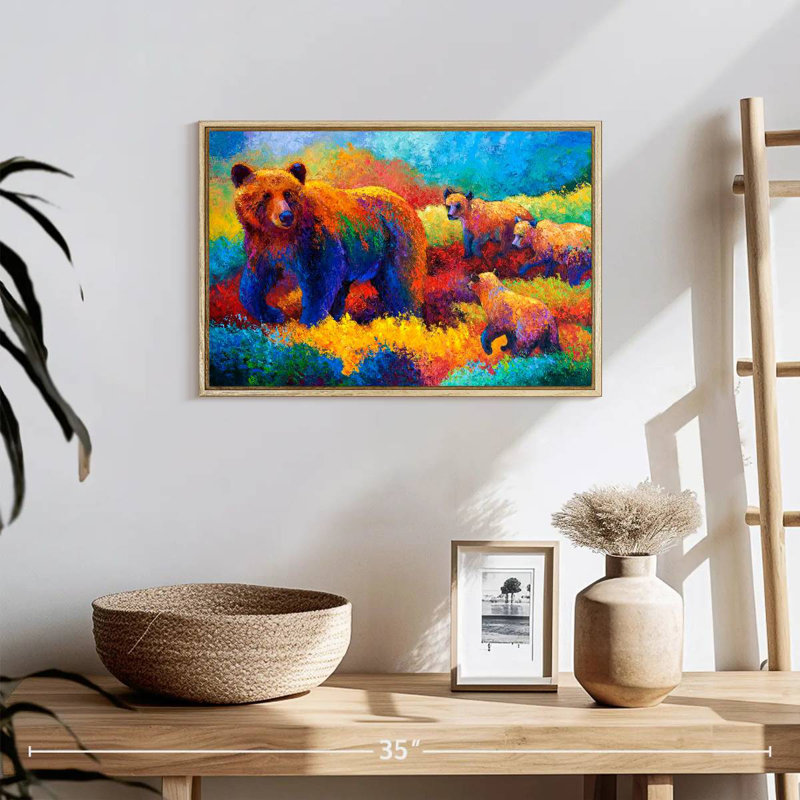 Famille Grizz, 19 po x 13 po, Cadre flottant en bois naturel