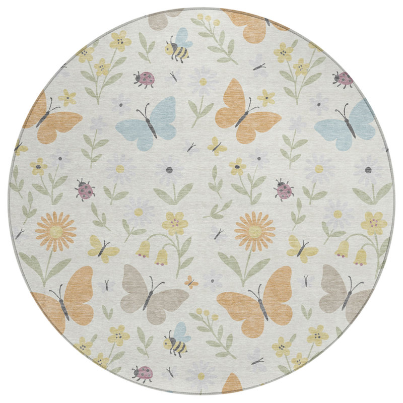 Machine Washable Indoor/Outdoor Chantille ACN2618 Kids Rug, Ivory, 8' Round
