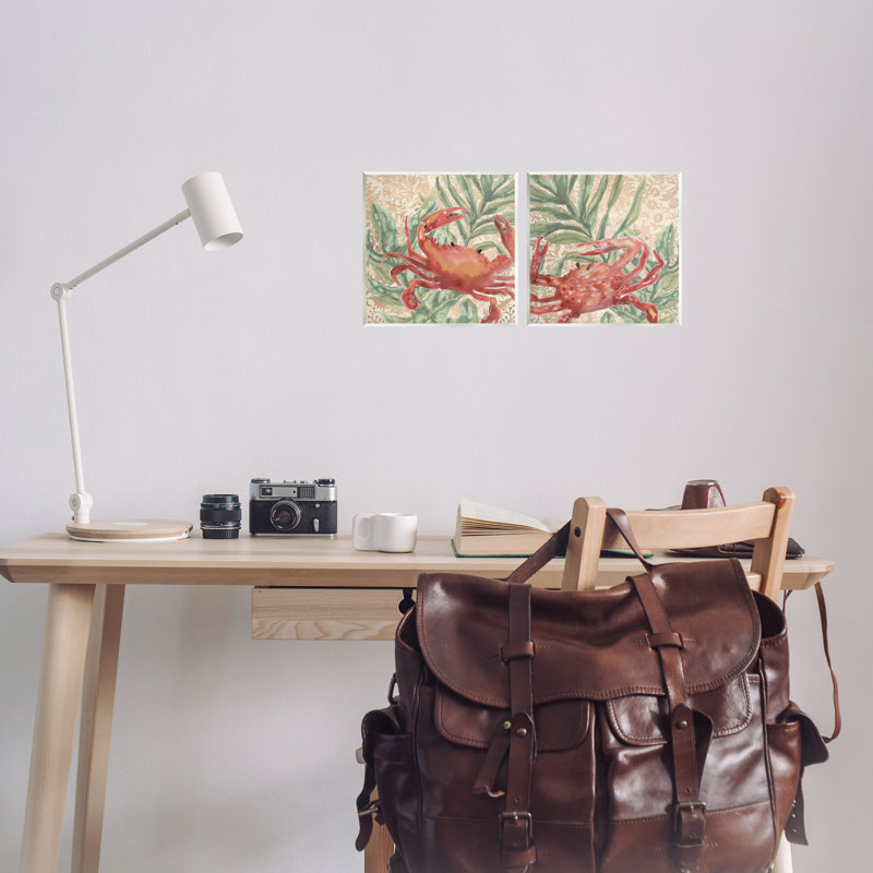«Red Crab & Seaweed», ensemble de 2 plaques murales par June Erica Vess