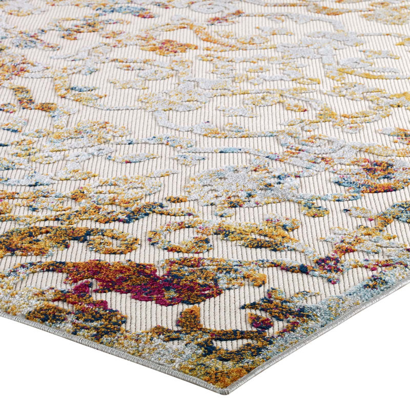Tapis d'intérieur et d'extérieur à motif floral rétro Reflect Primrose par Modway, Rectangle de 5 pi x 8 pi