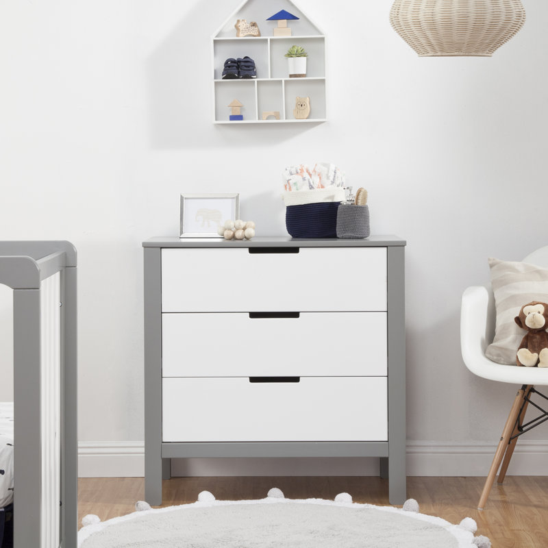 Commode 3 tiroirs Colby, Gris / blanc