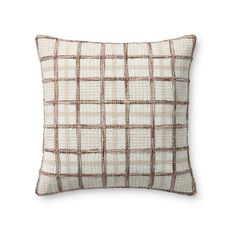 Chris Loves Julia x Loloi Norman Accent Pillow, Brown/Ivory, Square 20", Pillow Cover Only - No Insert