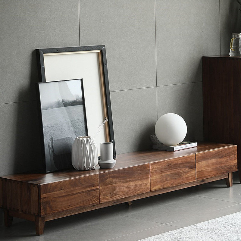 Cabinet audiovisuel en noyer noir minimaliste