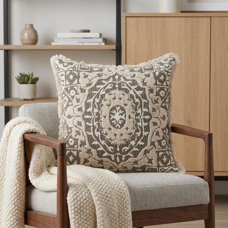 Coussin décoratif transitionnel Parkland, Beige / brun foncé