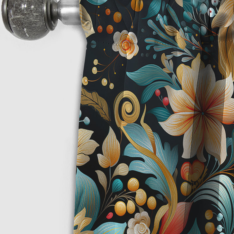 Volant floral rétro motif cachemire rétro - 1 panneau, L 52 po x L 108 po