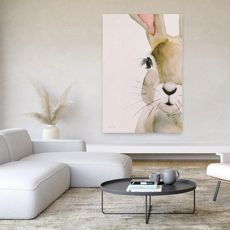 Peeking Bunny Contemporary Rabbit Portrait Spring Wall Art Print, 152.4cm H x 101.6cm W