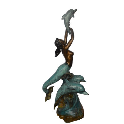 Mermaid and Three Dolphins Fountain Bronze Statue - Size 34" L x 41" W x 83 "H