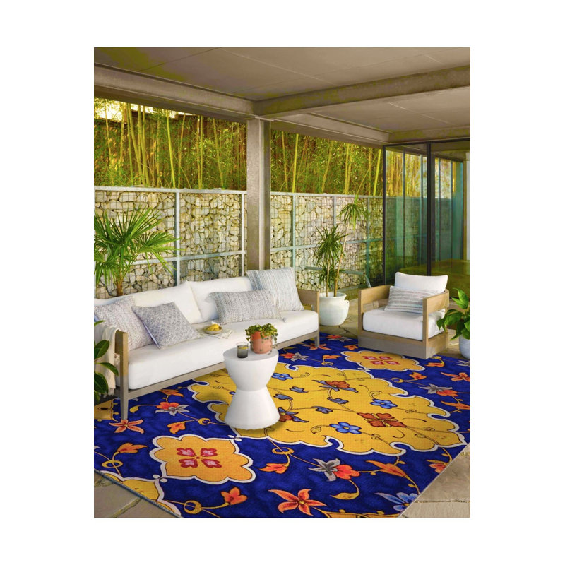 Tapis bleu tissé à motifs créatifs lavable à la machine, Carré 3 pi 3 po