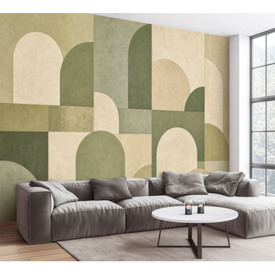Wall Mural Peel and Stick Wallpaper Abstract Geometric Arched Shapes Earth Tone Colors Self-Adhesive Removable Contact Paper Wall Decor for Living Room Bedroom 100"H x 144"W