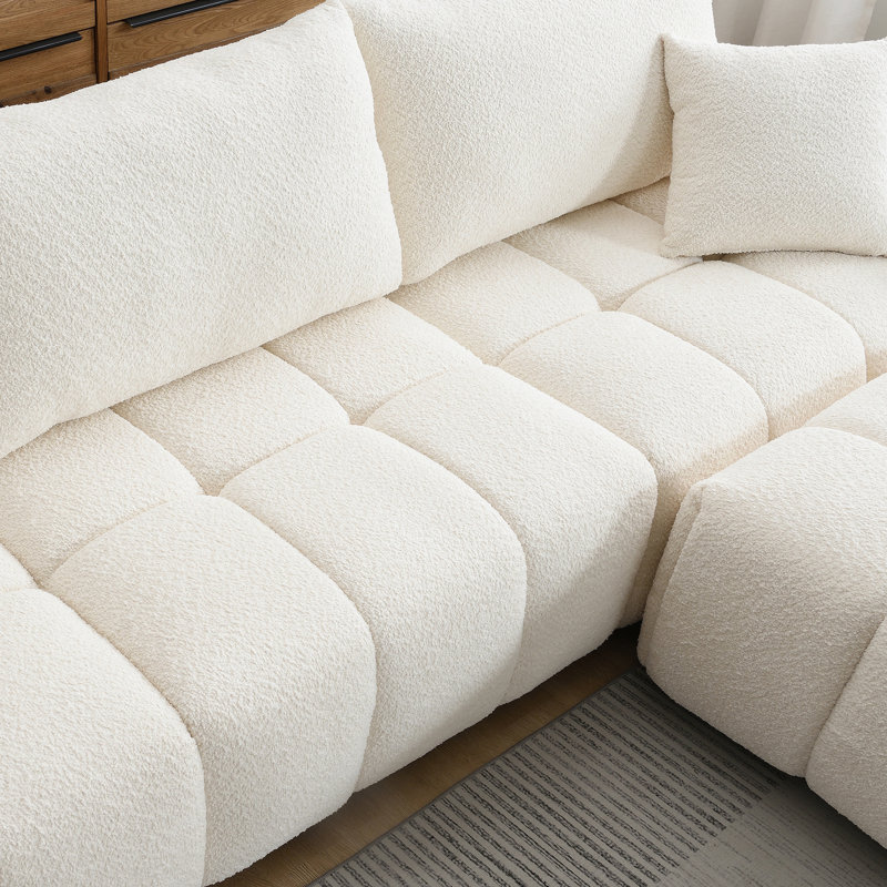 110" Modular Sectional Sofa, L Shape With Extra-Large Seat, Pull-Line Design, Movable Ottoman, High Density Foam, Free Combination, Sturdy Metal & Wood Frame, Boucle Fabric