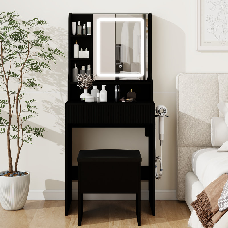 Ensemble de coiffeuse avec tabouret Herdon , Noir