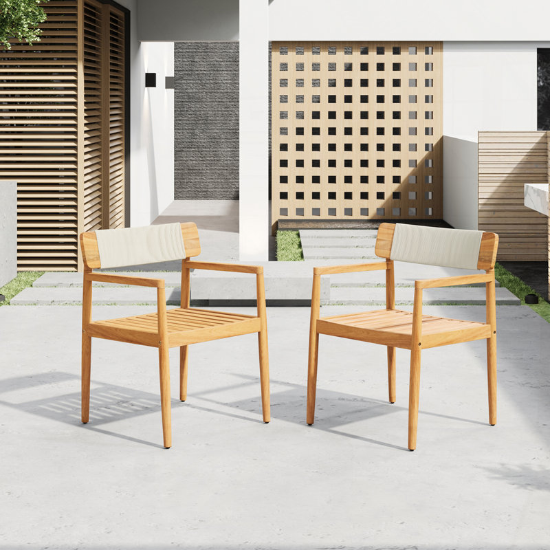 Outdoor Patio Acacia Wood Club Chair, Beige