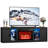 70" TV Stand For Tvs Up To 80" With Electric Fireplace, Modern Fluted Sliding Door Fireplace Cabinet with LED Light For Living Room, Bedroom, Entertainment Center, Black