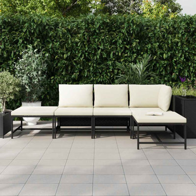5 Piece Patio Sofa Set with Cushions Poly Rattan