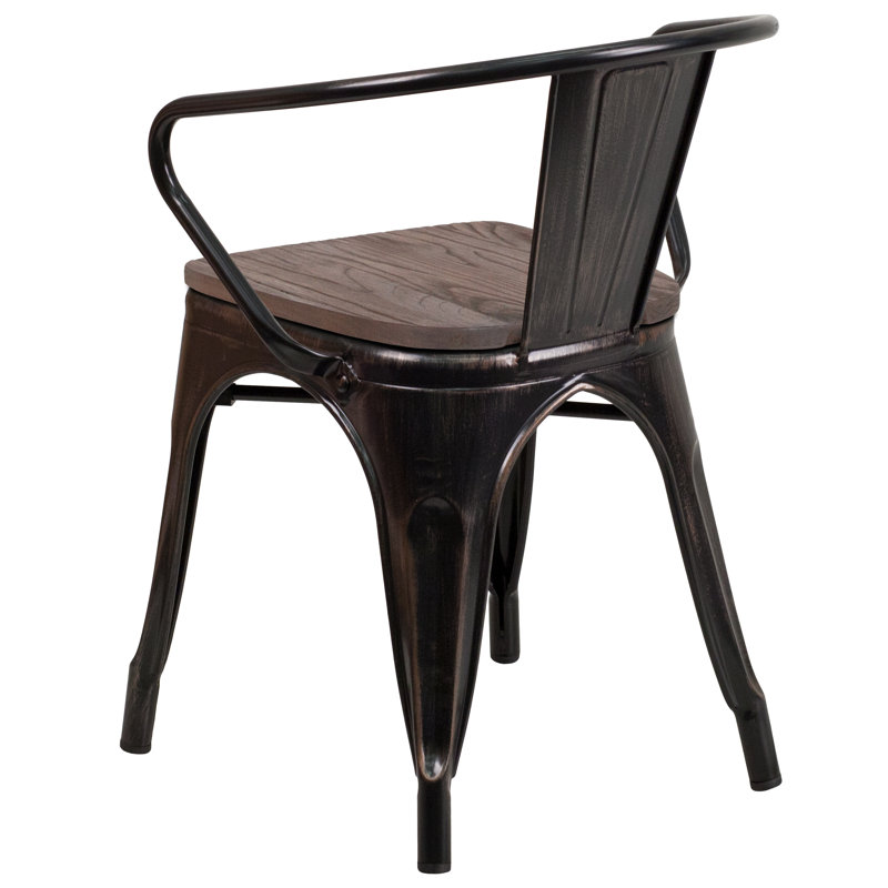 Kesterson Metal Chair with Wood Seat and Arms, Black-Antique Gold