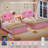Upholstered Led Bed Frame With 4 Storage Drawers And 2-Tier Storage Bookcase, Velvet Princess Platform Bed For Kids/Girls, Headboard With Charging Station & Crystal Button & Crown-572727020