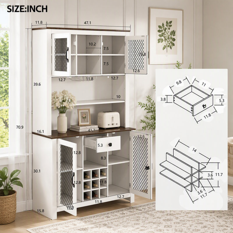 Armoire de rangement rustique de cuisine de 70,9 pouces, Marine