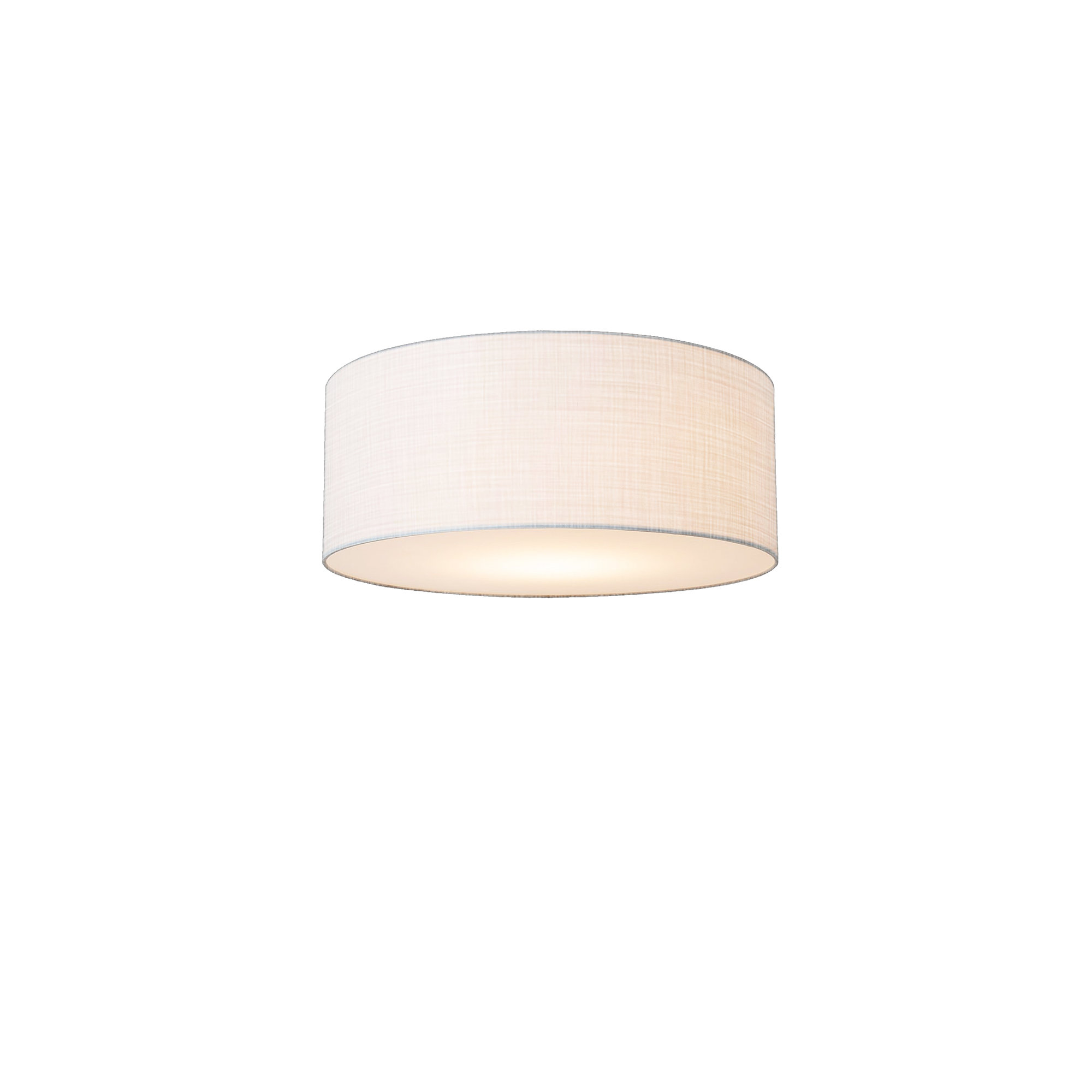 Stretch Flush Mount, White Linen Shade, Weathered Brass, White