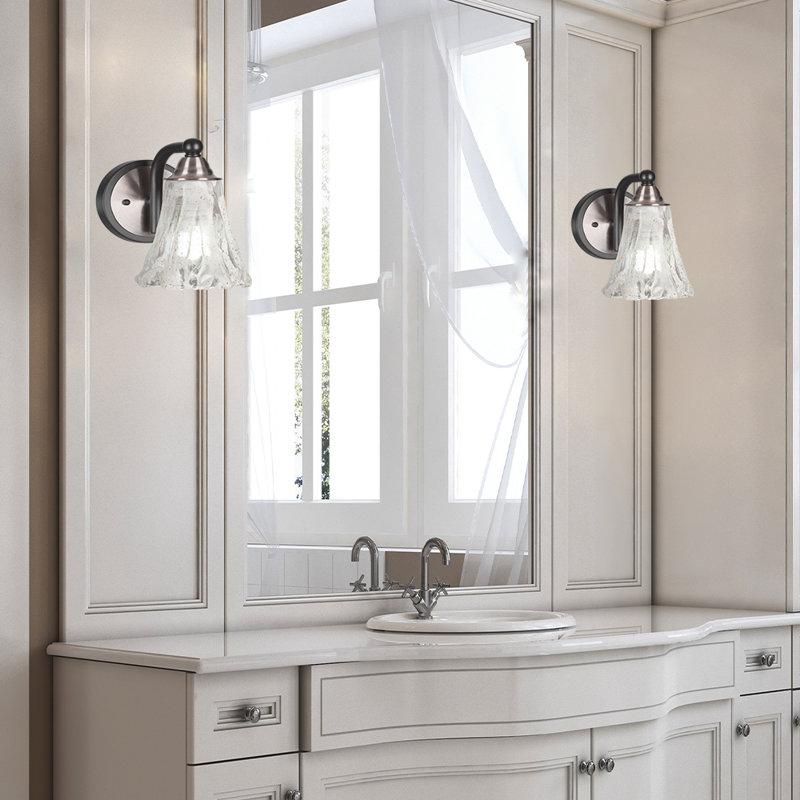 Michell Wall Sconce Shown With 5.5" Fluted Italian Ice Glass, Matte Black/Brushed Nickel