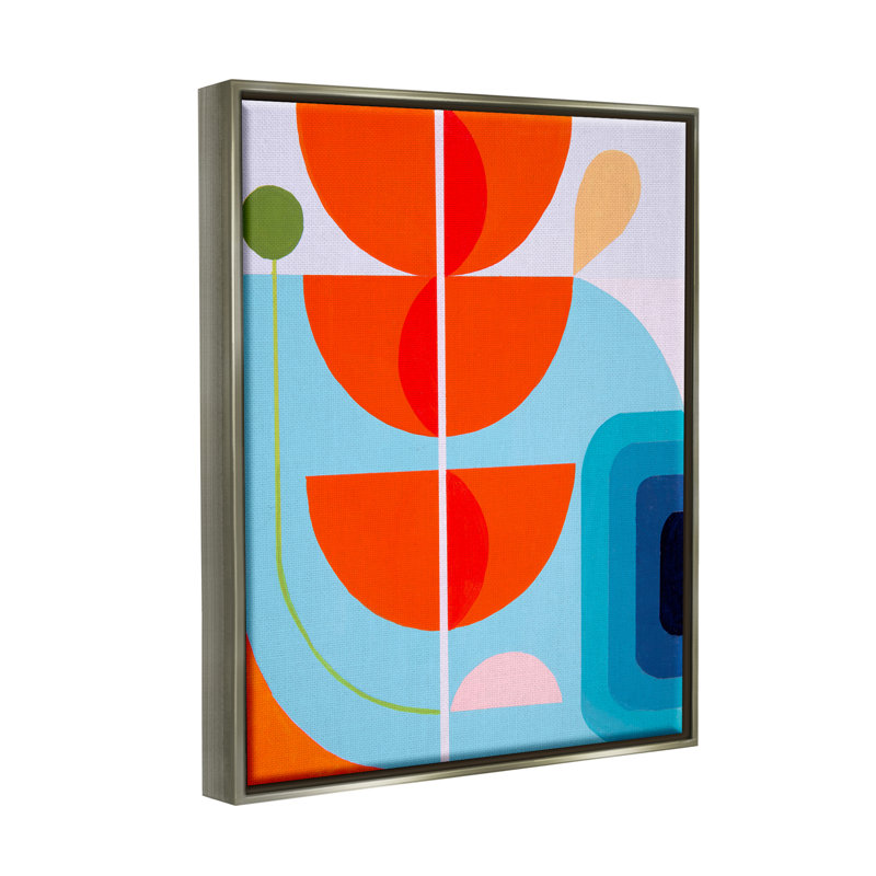 Formes modernes rouges et bleues, impression sur bois, Cadre flottant gris lustré, H 21 po x l 17 po x P 1,7 po