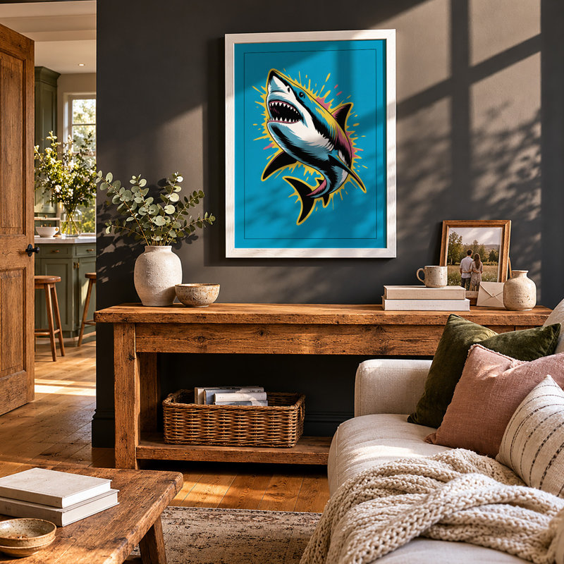 Shark Burst Comic - Print, A1 - 84.1 x 59.4 cm, White