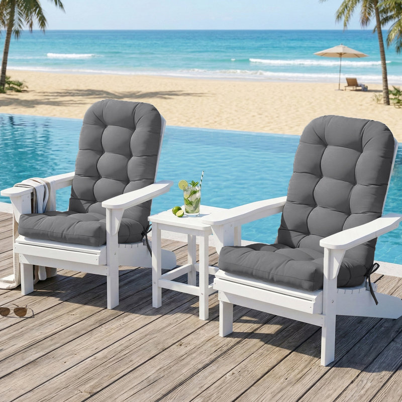 Coussin de chaise à dossier haut de 2 pièces de 4,7 po d'épaisseur pour intérieur / extérieur avec sangles, boucle de dossier réglable