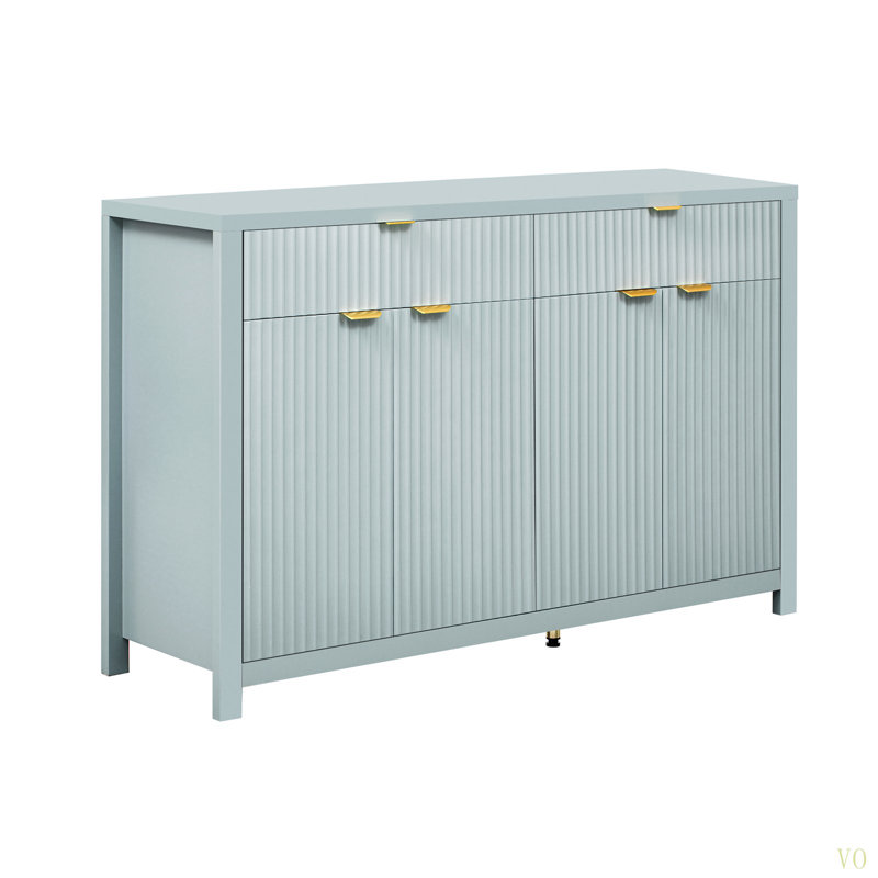 Modern 55.1'' Sideboard Buffet Cabinet With 2 Drawers & 4 Doors, Adjustable Shelves, Wave-Pattern Design, Aluminum Handles, Painted MDF, Scandinavian Storage For Dining Room, Living Room