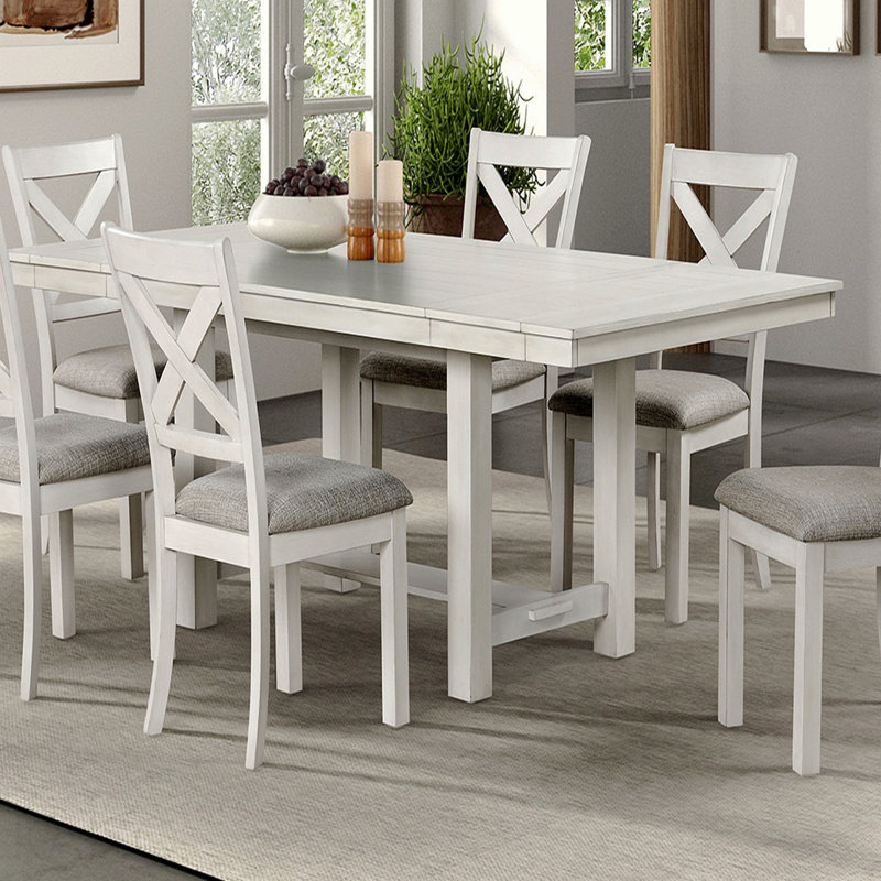 Rustic Dining Table White Oak Leaves Block Trestle Base