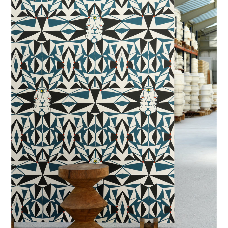 The Wall - Jean Cocteau Geometric Wallpaper Double Roll by Jean Cocteau, Bleu