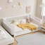 Lit plateforme double en bois pleine grandeur avec clôture de sécurité et profil bas, blanc-763259637-763259636