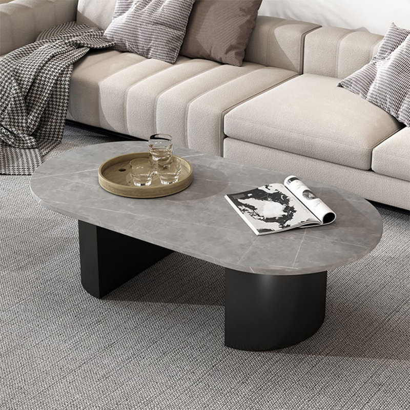 Table basse ovale en fer fritté noir, H 17,72 po x L 55,12 po x l 27,56 po, Gris