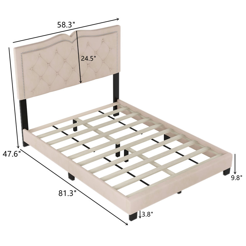 Lit plateforme tapissier Jitreo, Double, Beige