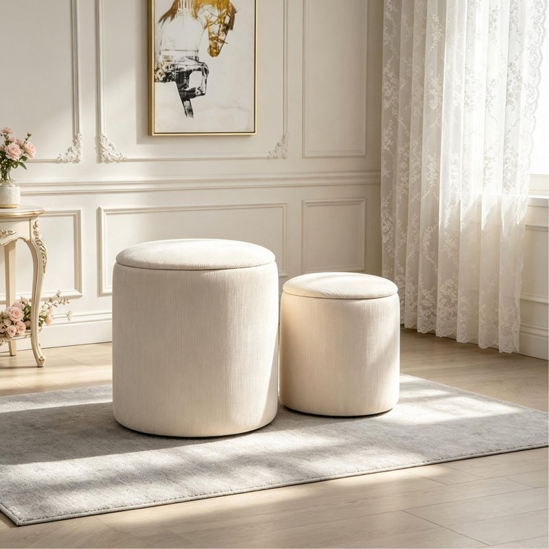 Ensemble de 2 tabourets de rangement en velours côtelé, repose-pieds avec couvercle en bois amovible et espace de rangement caché