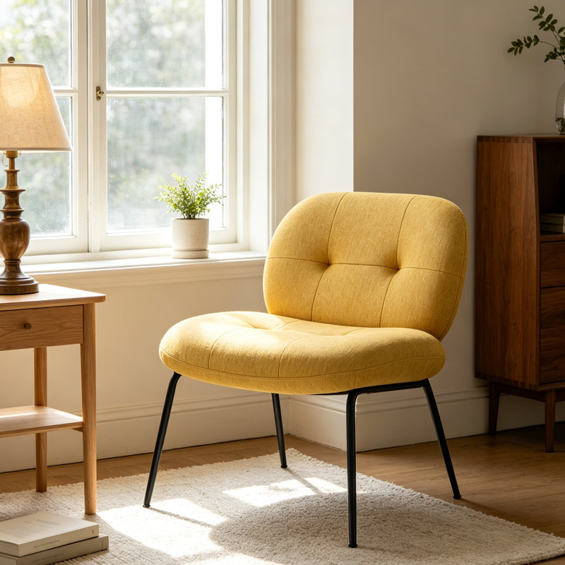 Velvet Accent Chair, Yellow Linen