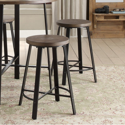 Set Of 2 Counter Height Stools Metal Finish Rustic Industrial Style Furniture