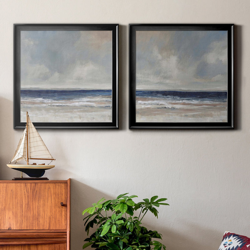 «Distant Land I», ensemble de 2 reproductions d'art encadrées, H 26,5 po x l 53 po x P 1,5 po, Toile avec cadre noir