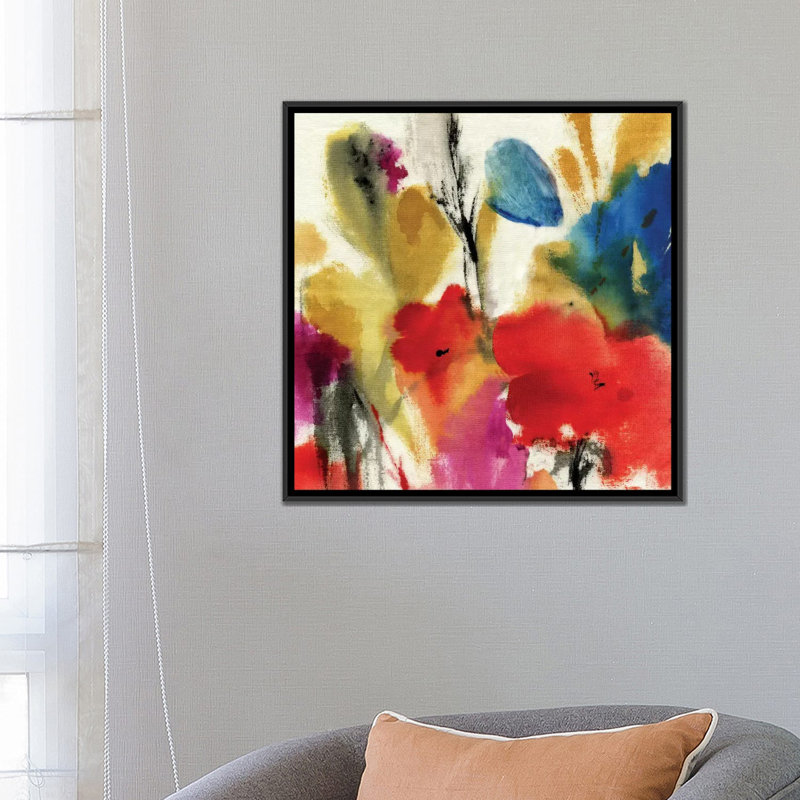 « watercolour fleurs ii », impression sur toile, H 18 po x l 18 po x P 1,5 po, Toile avec cadre noir, Pas de tapis