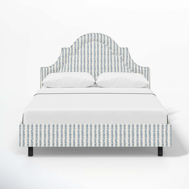 Knipe Upholstered Scalloped Bed, Full, Vine Stripe Dusty Blue