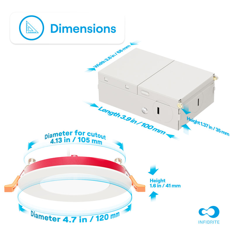 Ensemble de plafonniers encastrés à DEL de 4 po Infibrite Thin, Quatre pouces, 3000 K, Blanc