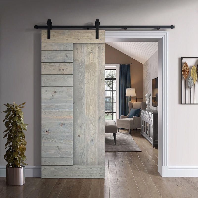 Porte de grange à panneaux et en bois avec quincaillerie d'installation, 36 po x 84 po, Blanc pur