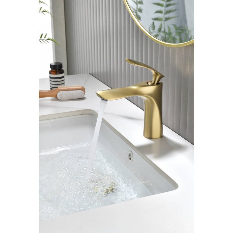 Single-handle Bathroom Faucet with Drain Assembly, Brushed Gold